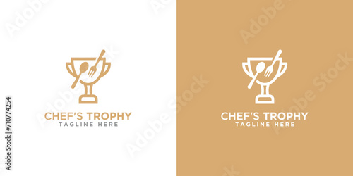 trophy logo design and cooking symbol, championship trophy design, food cooking competition