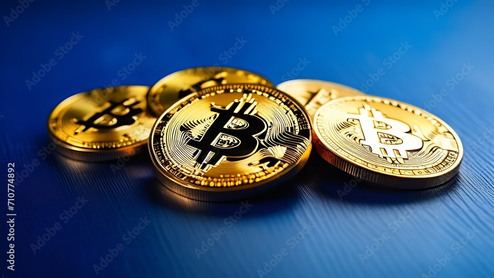 Bitcoin on a blue background with a bokeh effect Bitcoin on a blue background with a bokeh effect