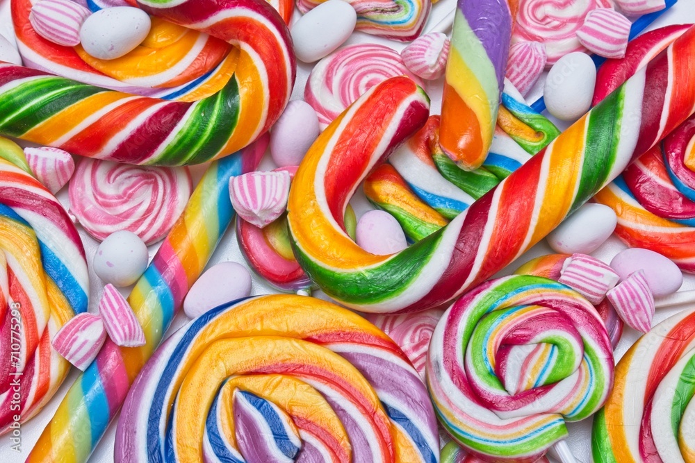 Close up top view of multicolored candies