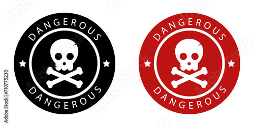 Red and Black dangerous skull label vector illustration design