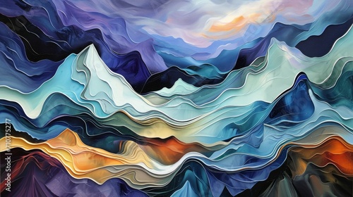 Recreate an abstract mountainous landscape. imagine undulating peaks and valleys