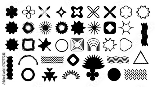 Retro design elements, black and white naive playful abstract shapes sticker set, Trendy photo