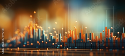 Abstract blurred bokeh effect with stock market charts and banking related imagery in vibrant colors photo