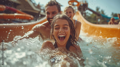 Happy Family Enjoying Water Park Fun or a Cruise