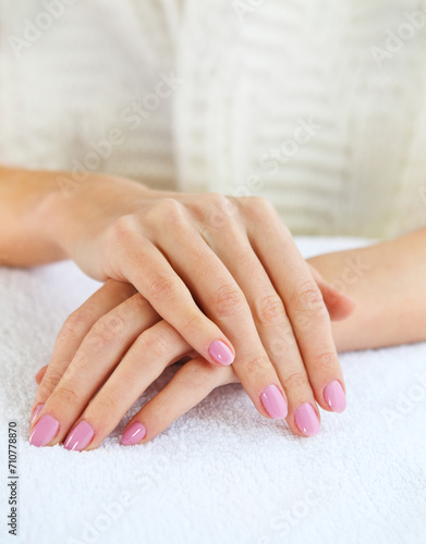 Close up shot of nicely manicured woman fingernails