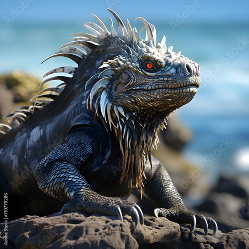 Marine iguana basking in the sun, observing fauna in its natural environment
 photo