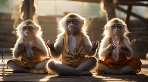 Varis monkeys doing yoga in monk clothing photo