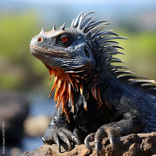 Marine iguana basking in the sun, observing fauna in its natural environment
 photo