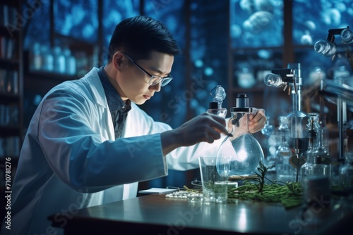 Asian scientist in his lab