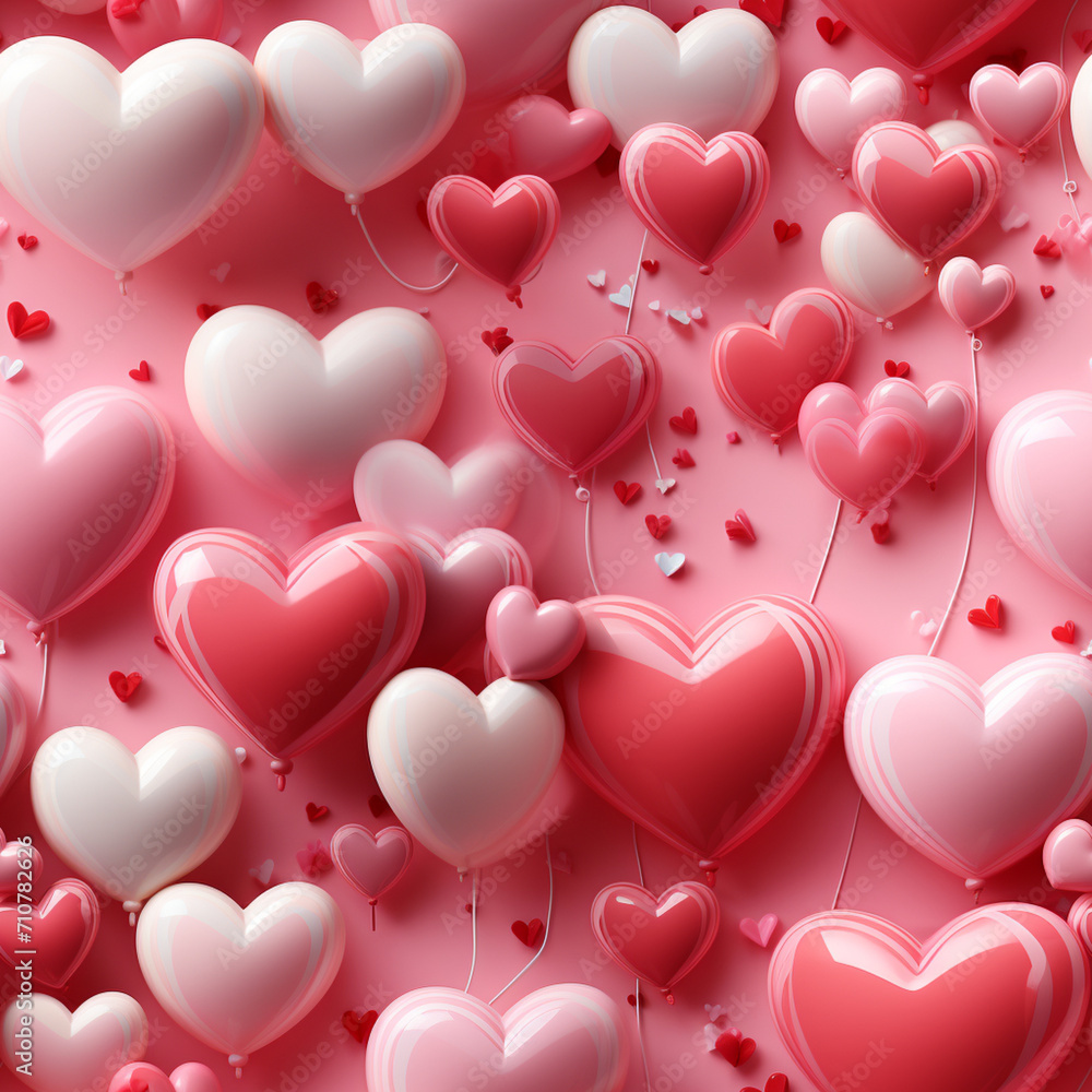 3D Seamless Lovely Pattern Valentine with Object Balloon Heart - Generative Ai
