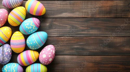 Easter eggs on wooden background. Happy Easter concept.