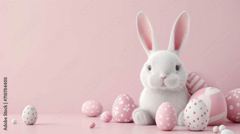 Happy easter banner background. Easter bunny and eggs Happy easter banner background. Easter bunny and eggs
