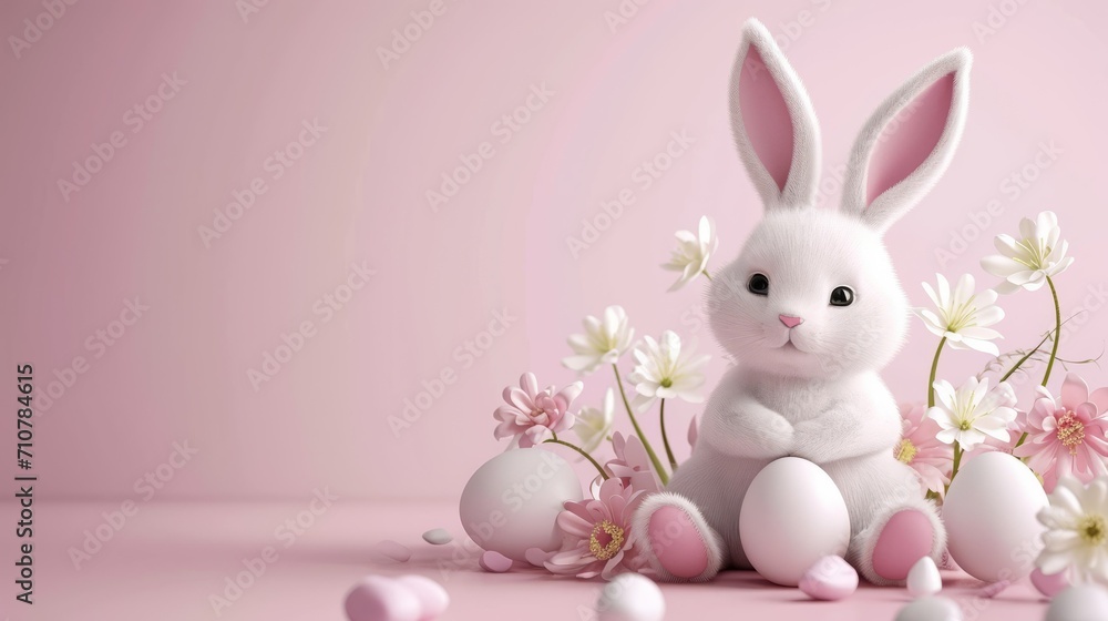 Obraz premium Happy easter banner background. Easter bunny and eggs