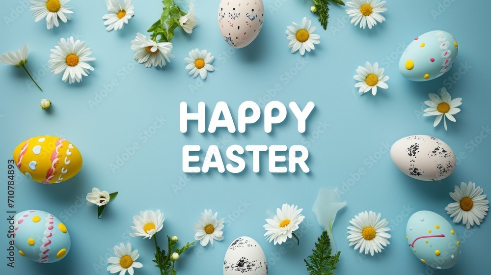 Happy easter banner background. Easter flowers with eggs Happy easter banner background. Easter flowers with eggs