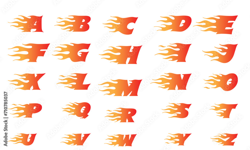 Fototapeta premium A to Z Fire logo Icon Alfabate letter fire logo design in a beautiful red and yellow gradient. Flame icon lettering concept vector illustration.