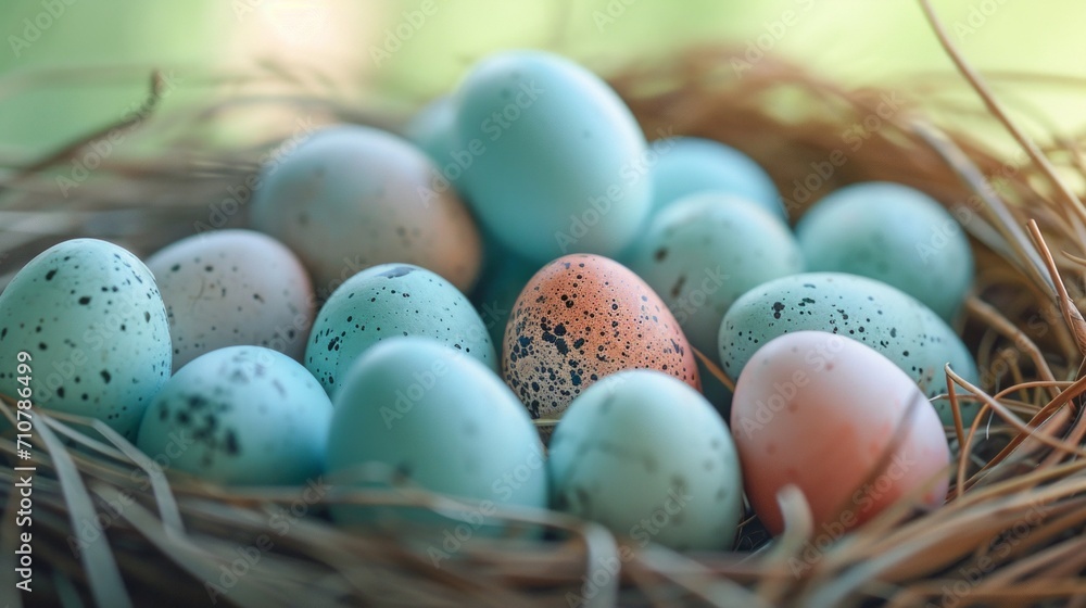 Happy easter banner background. Easter nest with eggs Happy easter banner background. Easter nest with eggs