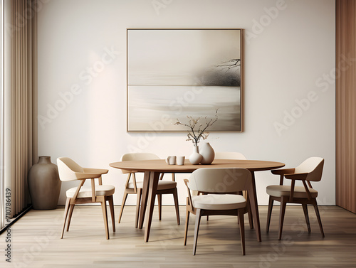Modern living room with a wooden table and chairs