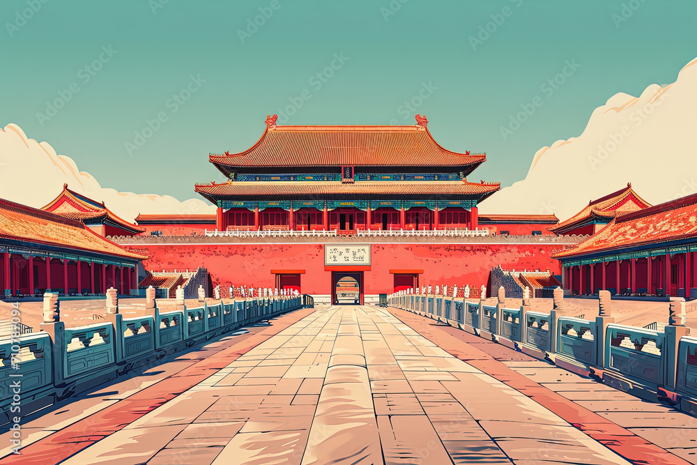 Fototapeta premium Imperial Majesty - Ultradetailed Forbidden City Illustration for Creative Projects