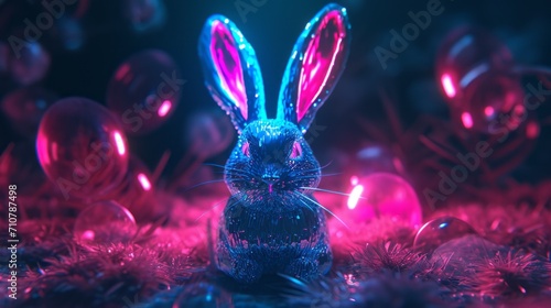 Happy easter background. Neon Easter bunny