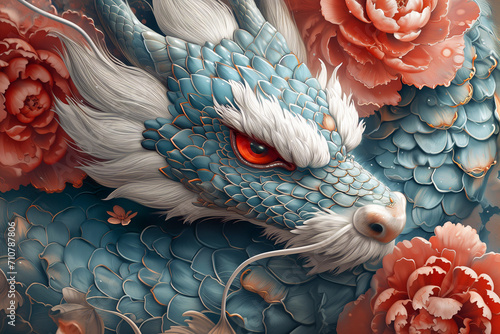 Beautiful and detailed Chinese dragon illustration - Generative AI