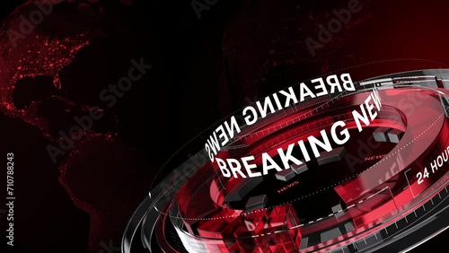 global earth rotating Digital World News Studio Background for news report and breaking news, red theme 3d rendering