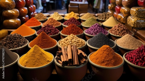 colorful spices and dyes at a souk market, in a minimalist modern style, focusing on the richness of hues and the cultural essence of the market.