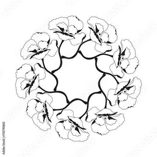 Hand drawn radial flower wreath frame doodle