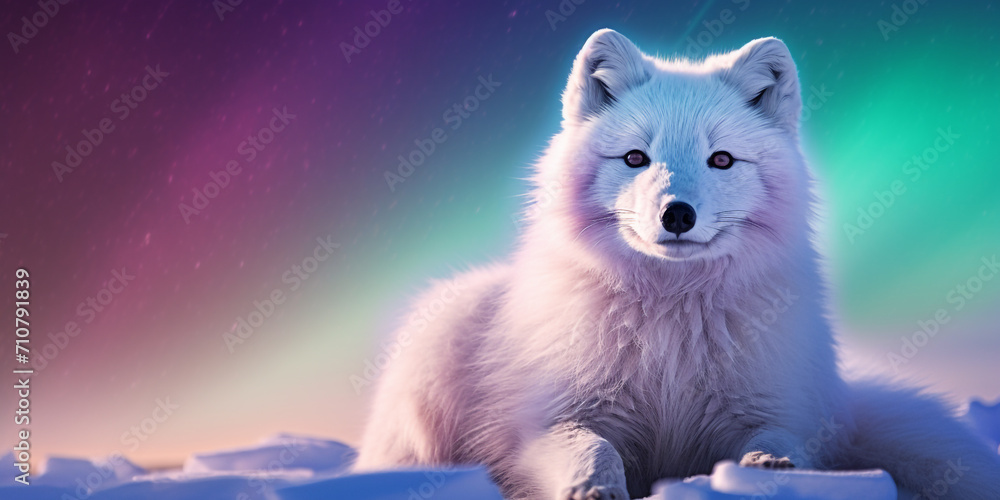 Obraz premium Close-Up of Arctic fox with aurora light