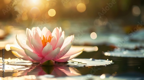 Pink Flower Floating on Water, Serene Nature Beauty in Bloom
