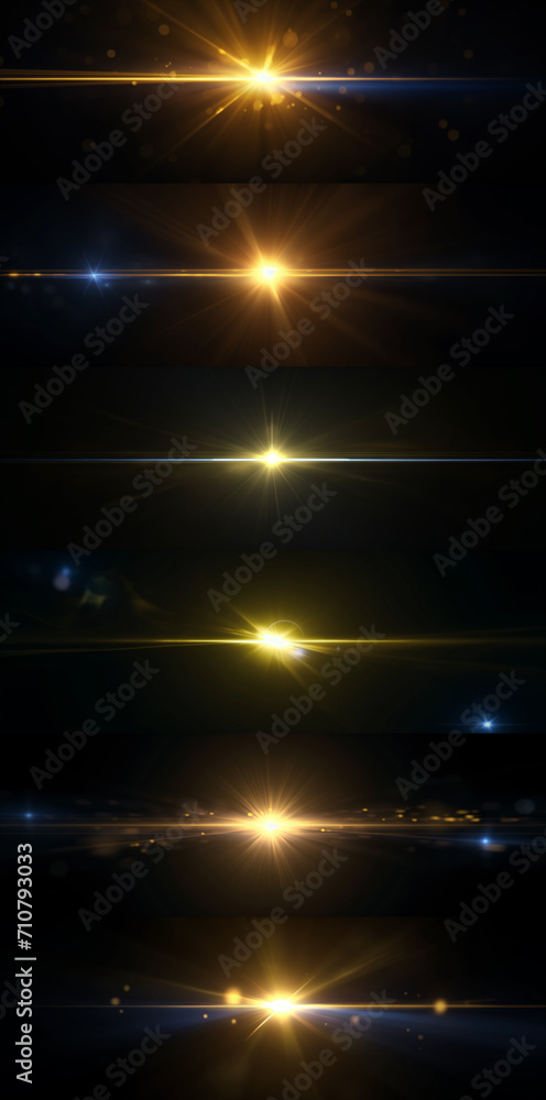 Yellow golden Optical Solar Light Lens Flare Effect Isolated On Black Background. Lens Flare Effects. Collection of lens flairs set against a black background. Sci-fi light burst Yellow golden Optical Solar Light Lens Flare Effect Isolated On Black Background. Lens Flare Effects. Collection of lens flairs set against a black background. Sci-fi light burst