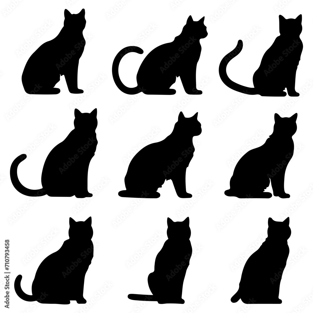 Vector set of cat silhouette. Leo cat hand drawing animals set and vector illustration Vector set of cat silhouette. Leo cat hand drawing animals set and vector illustration