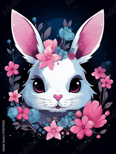 t-shirt design, (bunny) cute by paula de rosa | social media icons, in the style of psychedelic manga created with Generative Ai