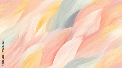  an abstract painting with pastel colors of pink, blue, yellow, and green on a white wallpaper. #710793487