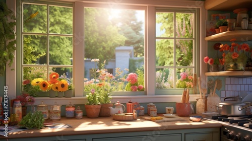  a kitchen filled with lots of potted plants next to a window filled with pots and panes of flowers.