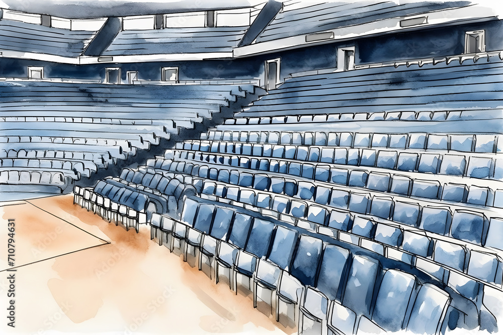 Fototapeta premium Basketball stadium watercolor illustration. Neural network AI generated art
