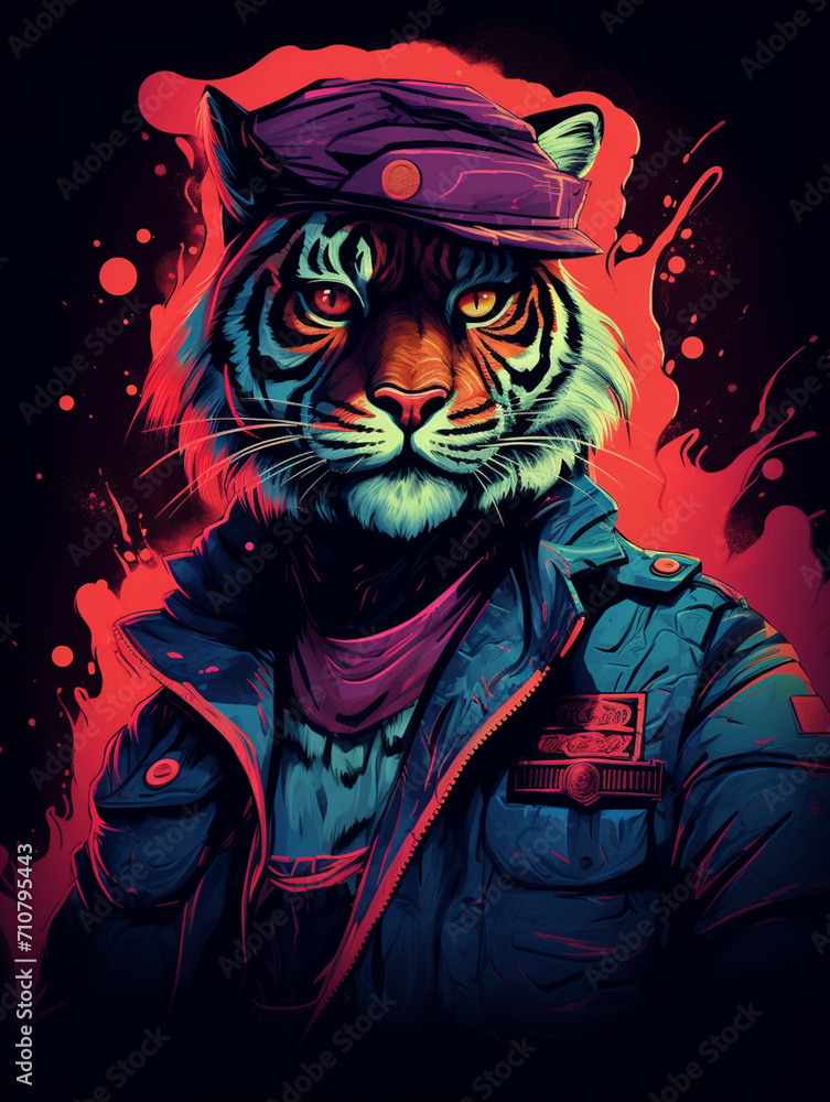 t-shirt design, sailor (tiger) digital artwork in the style of dark cyan and red created with Generative Ai t-shirt design, sailor (tiger) digital artwork in the style of dark cyan and red created with Generative Ai