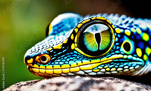 Colourful Lizard on rock, Generative AI