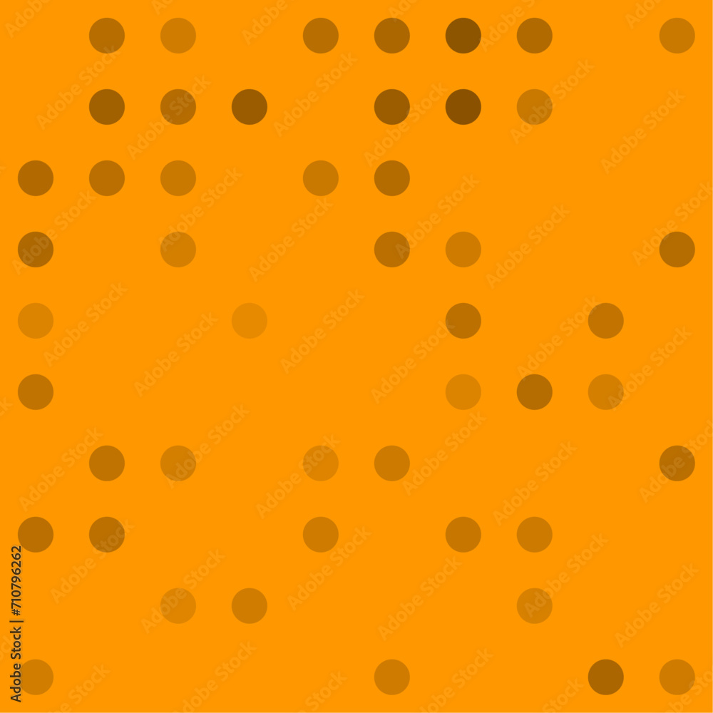Abstract seamless geometric pattern. Mosaic background of black circles. Evenly spaced big shapes of different color. Vector illustration on orange background
