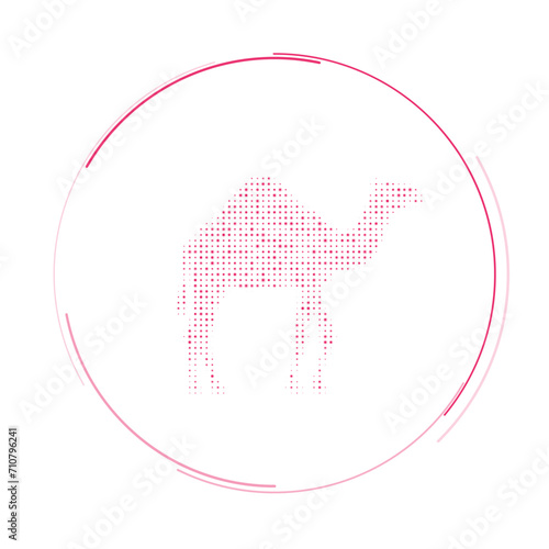 The camel symbol filled with pink dots. Pointillism style. Vector illustration on white background
