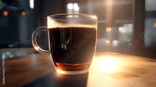 A Cup of coffee on a wooden table in a bar. 3d rendering