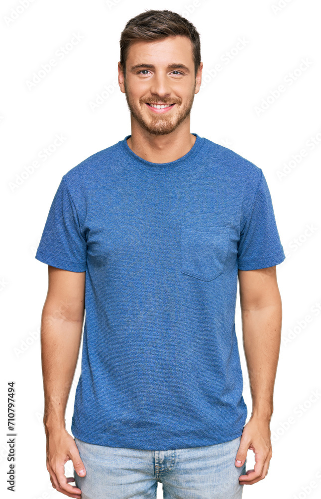 Handsome caucasian man wearing casual clothes with a happy and cool smile on face. lucky person. Handsome caucasian man wearing casual clothes with a happy and cool smile on face. lucky person.