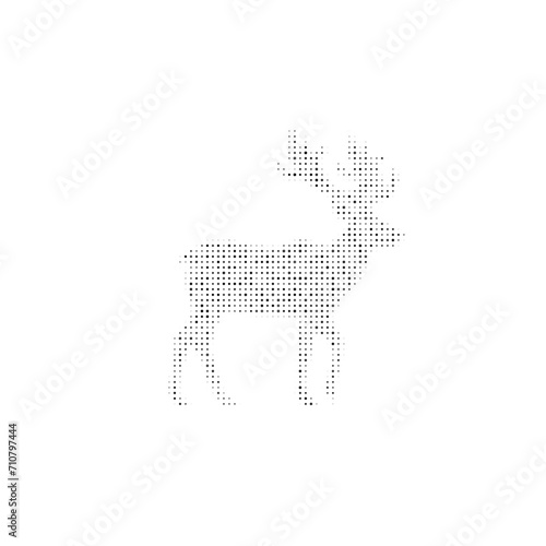 The deer symbol filled with black dots. Pointillism style. Vector illustration on white background