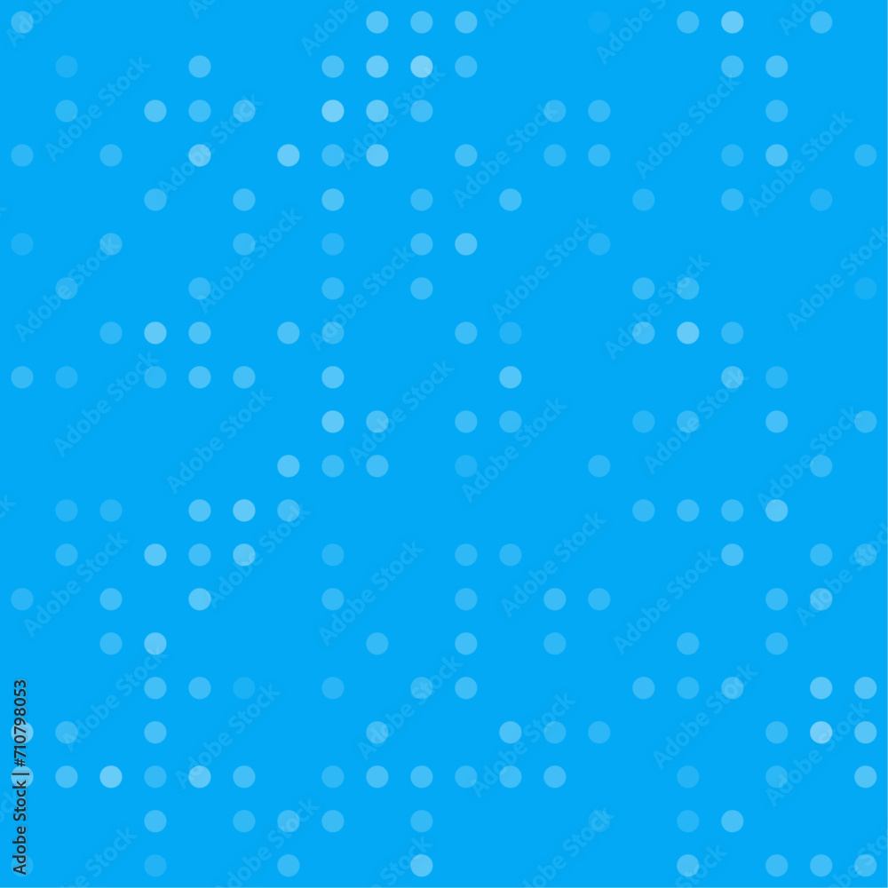 Abstract seamless geometric pattern. Mosaic background of white circles. Evenly spaced  shapes of different color. Vector illustration on light blue background