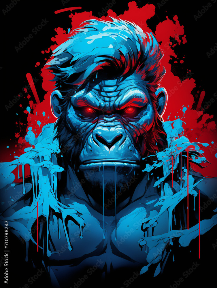 t-shirt design, ice blue (gorilla) retouching, in the style of steelpunk created with Generative Ai