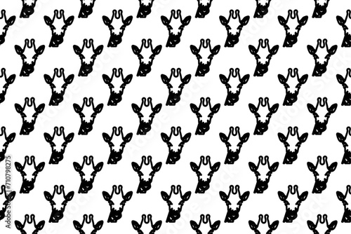 Seamless pattern completely filled with outlines of giraffe head symbols. Elements are evenly spaced. Vector illustration on white background