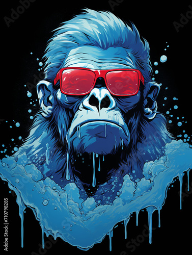 t-shirt design, ice blue (gorilla) retouching, in the style of steelpunk created with Generative Ai photo