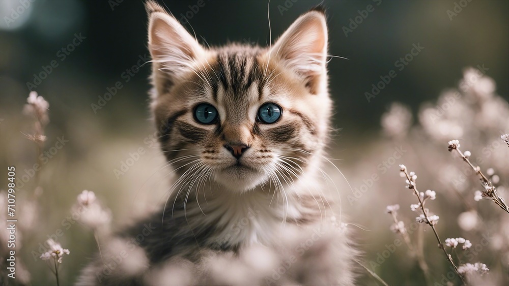 portrait of a cat maine coon kitten in front of white background 