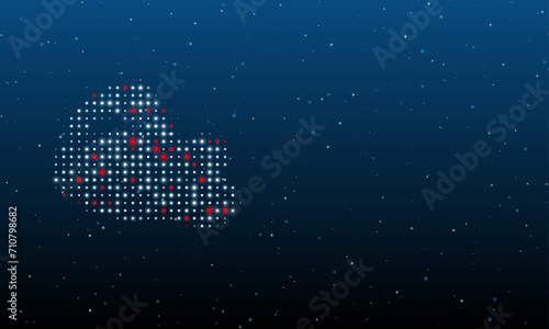 On the left is the electric plane symbol filled with white dots. Background pattern from dots and circles of different shades. Vector illustration on blue background with stars