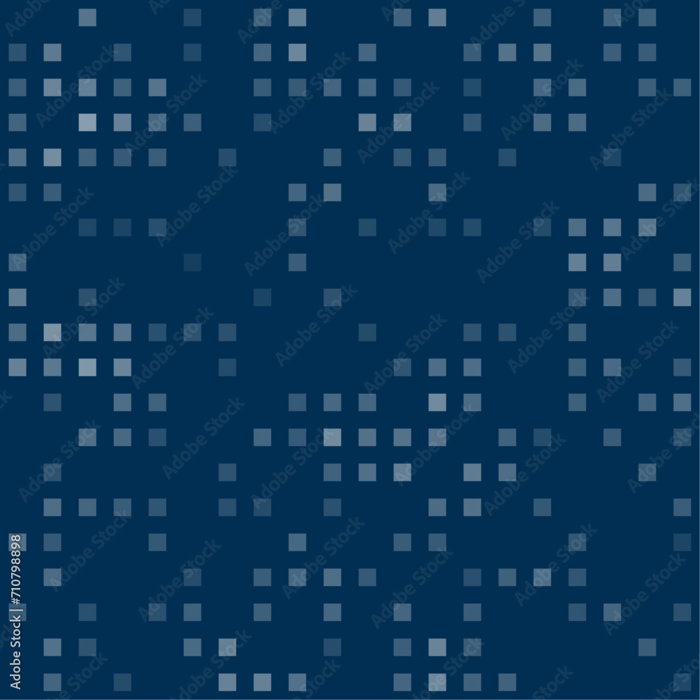 Abstract seamless geometric pattern. Mosaic background of white squares. Evenly spaced  shapes of different color. Vector illustration on dark blue background