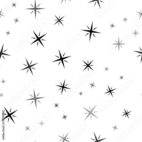 Seamless vector pattern with star symbols  creating a creative monochrome background with rotated elements. Illustration on transparent background